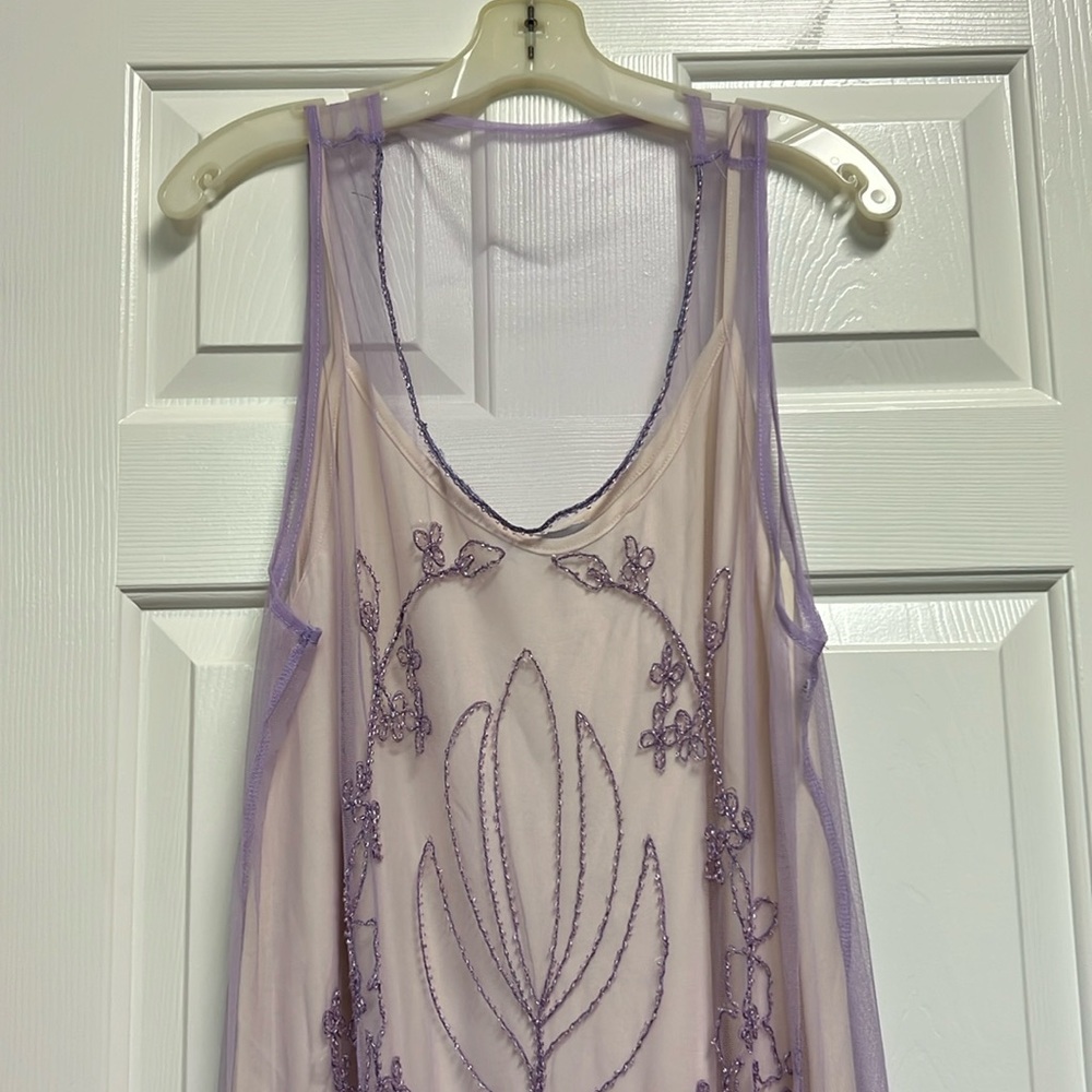 MISSLOOK Light Purple Mesh Beaded Dress with Cream Camisole Underneath